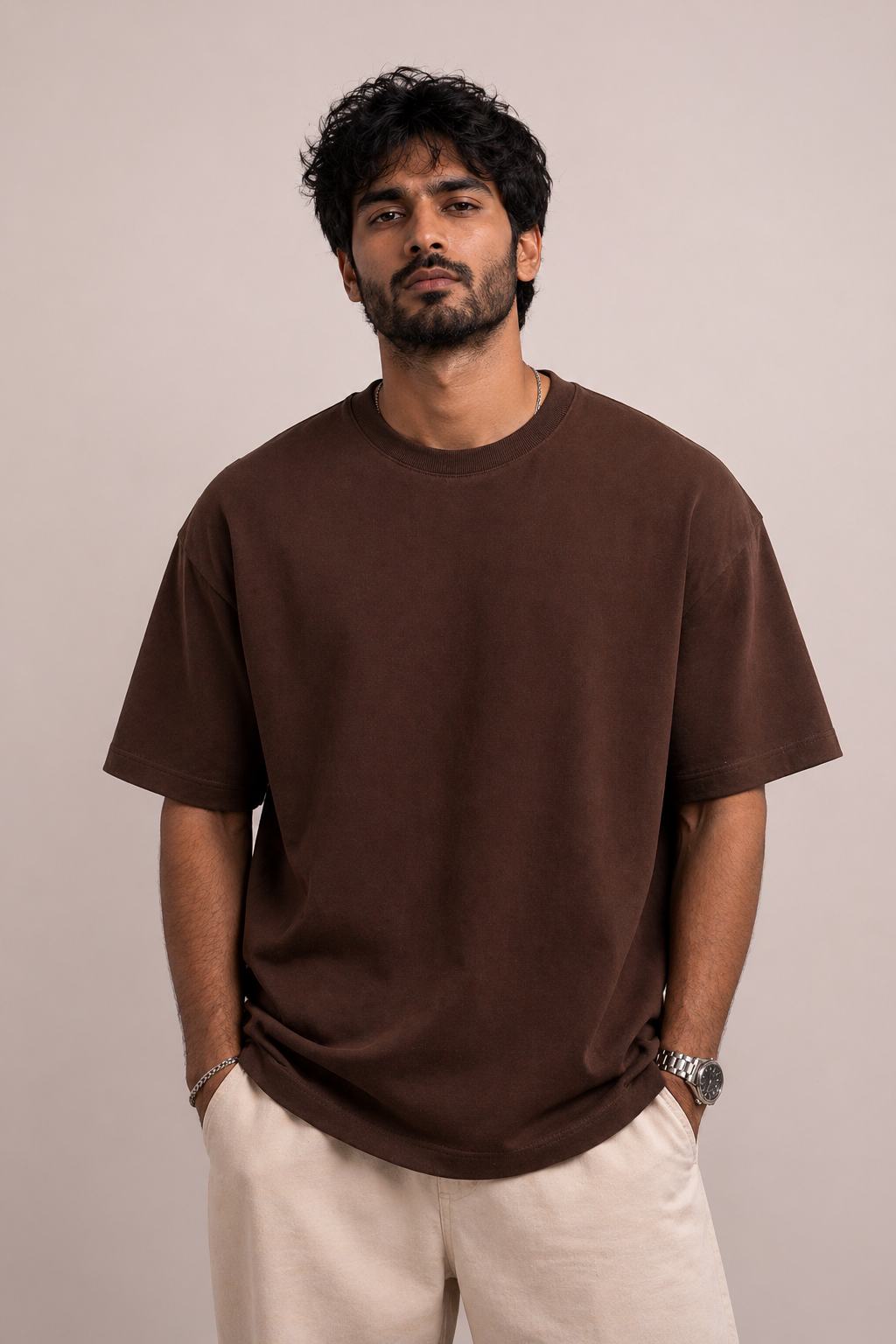 BROWN SOLID T-SHIRT