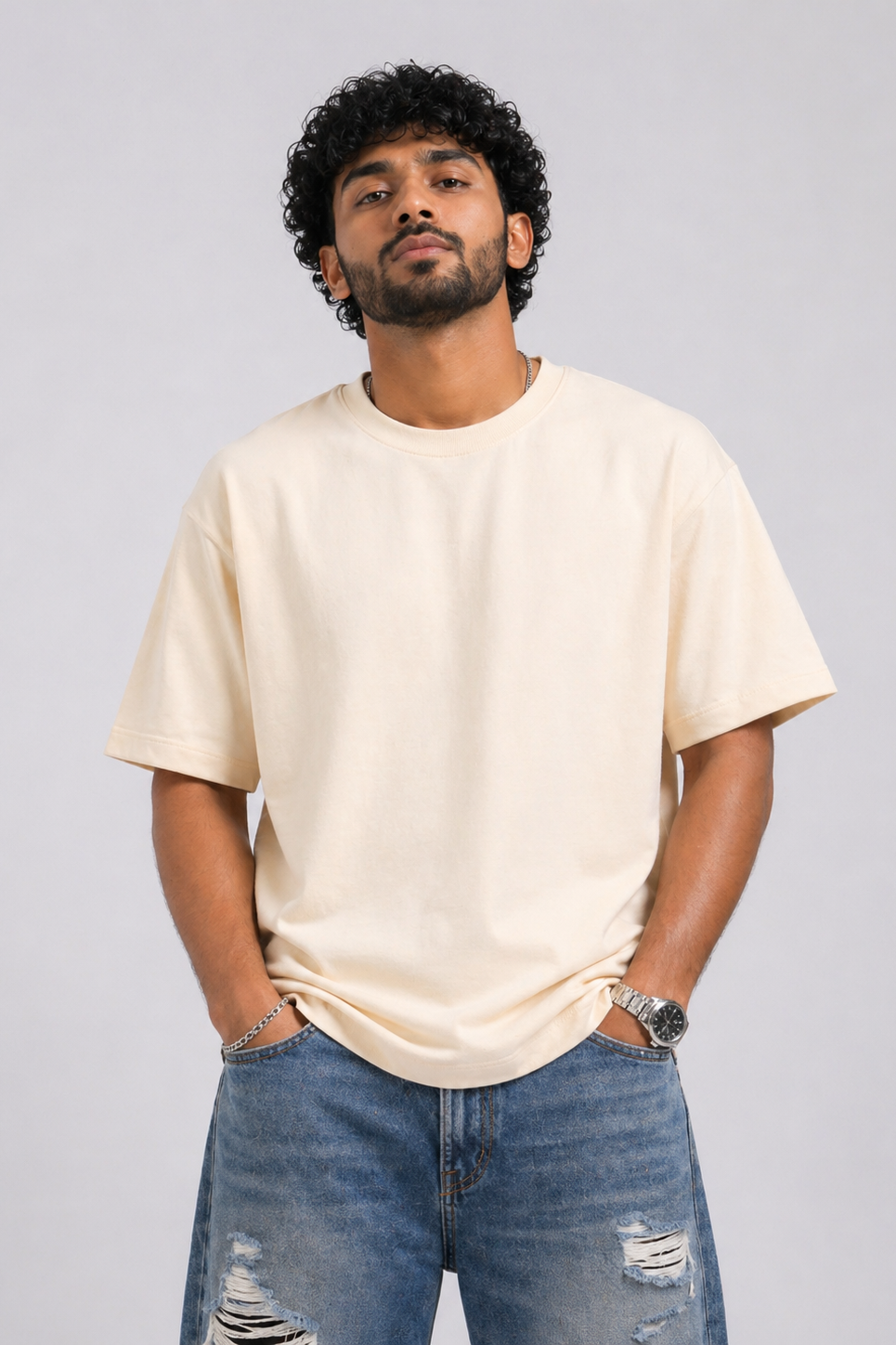 CREAM SOLID T-SHIRT